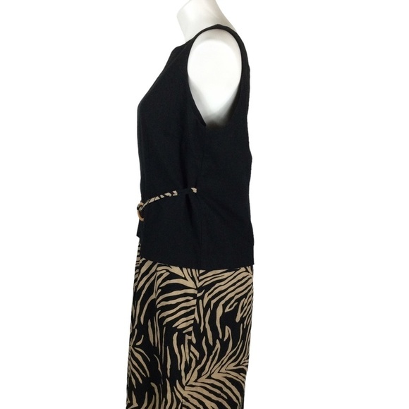 Courtenay Linen blend black and tan leaf/zebra print belted dress - Picture 7 of 12